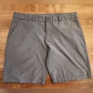 Hang Ten Washboard-Striped-Gray Board Shorts CHINO Slash&Zip Pockts Stretch Sz38